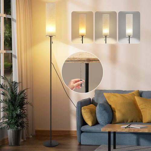 Lampadaire LED à Intensité Variable Rétro Abat-jour En Tissu Pour Salon Avec Interrupteur à Tirette