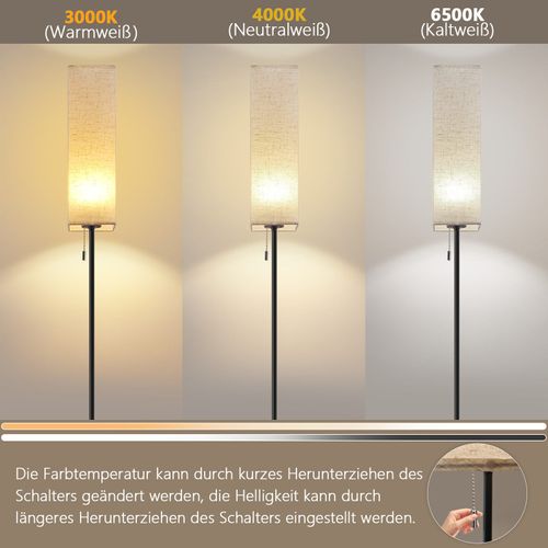 Lampadaire LED à Intensité Variable Rétro Abat-jour En Tissu Pour Salon Avec Interrupteur à Tirette