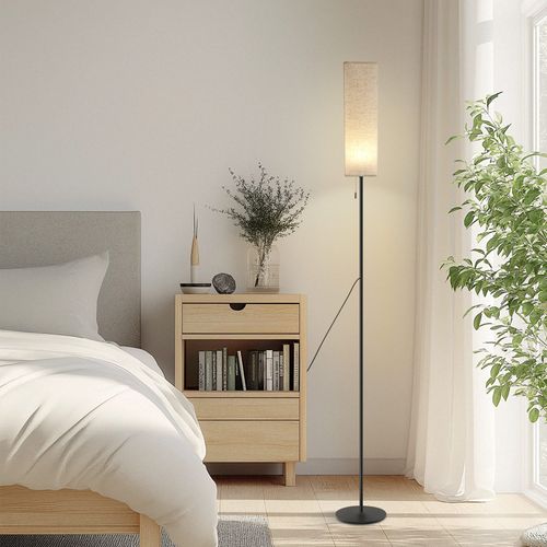 Lampadaire LED à Intensité Variable Rétro Abat-jour En Tissu Pour Salon Avec Interrupteur à Tirette