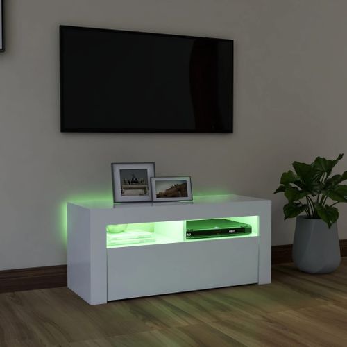 Meuble TV Avec Lumières LED Blanc 90x35x40 Cm
