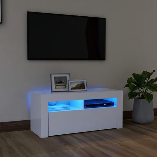 Meuble TV Avec Lumières LED Blanc 90x35x40 Cm