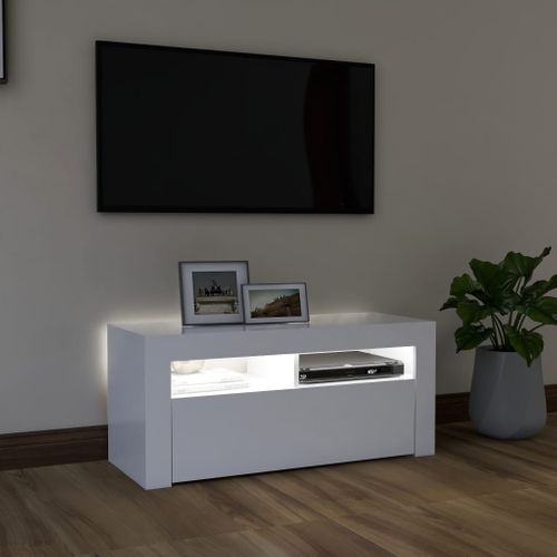 Meuble TV Avec Lumières LED Blanc 90x35x40 Cm
