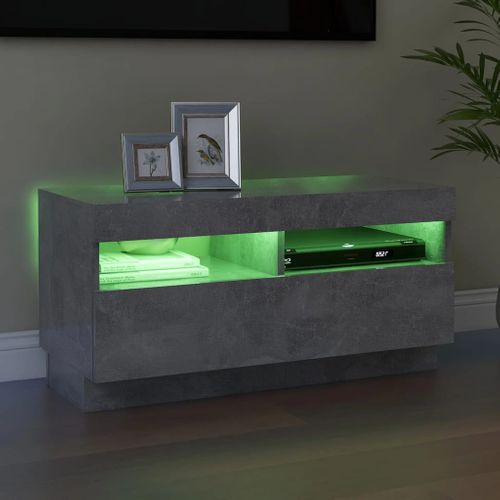 Meuble TV Avec Lumières LED Gris Béton 80x35x40 Cm