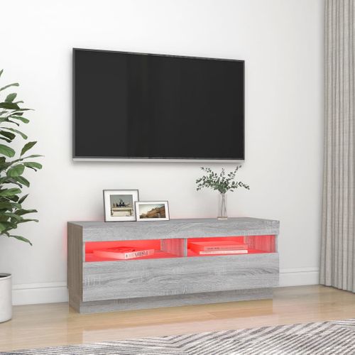 Meuble TV Avec Lumières LED Sonoma Gris 100x35x40 Cm