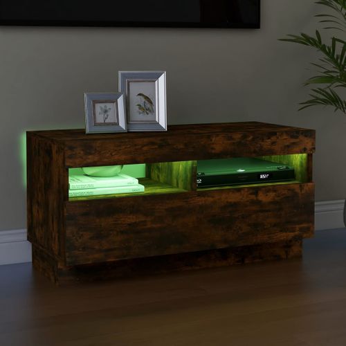 Meuble TV Avec Lumières LED Chêne Fumé 80x35x40 Cm