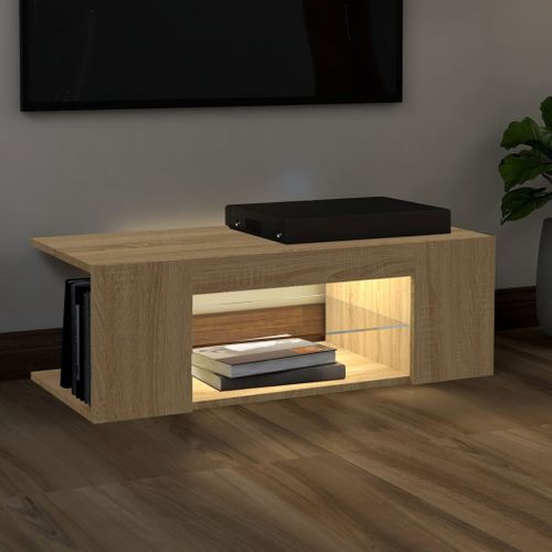 Meuble TV Avec Lumières LED Chêne Sonoma 90x39x30 Cm