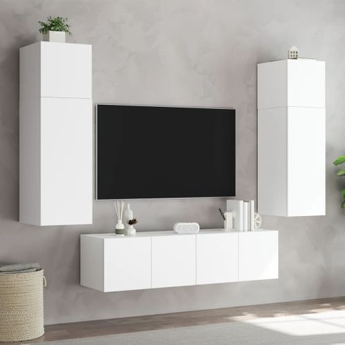 Meubles TV Muraux Avec Lumières LED 2 Pièces Blanc 80x35x31 Cm