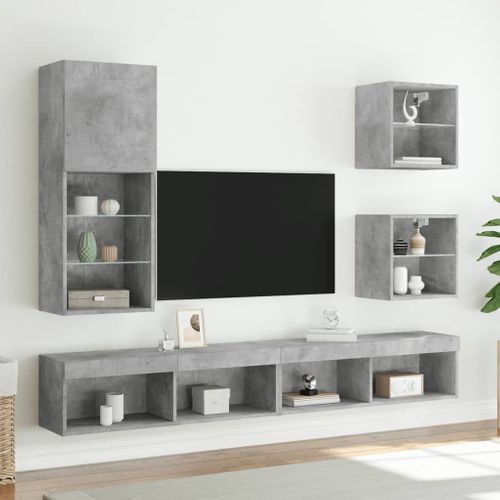 Meuble TV Avec Lumières LED Gris Béton 40,5x30x102 Cm
