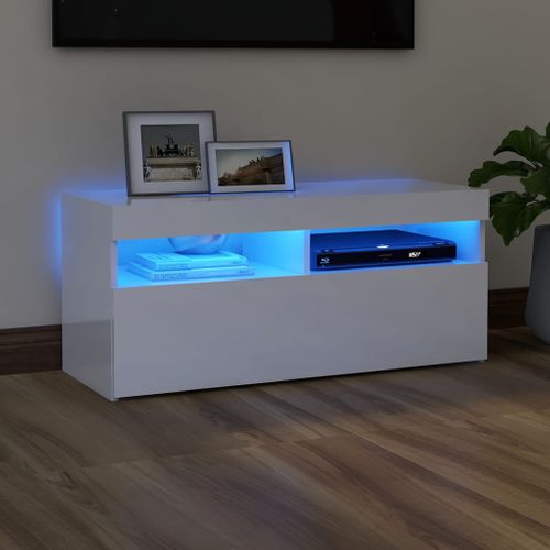 Meuble TV Avec Lumières LED Blanc Brillant 90x35x40 Cm