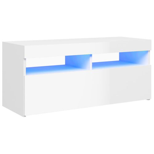 Meuble TV Avec Lumières LED Blanc Brillant 90x35x40 Cm