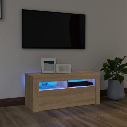 Meuble TV Avec Lumières LED Chêne Sonoma 90x35x40 Cm