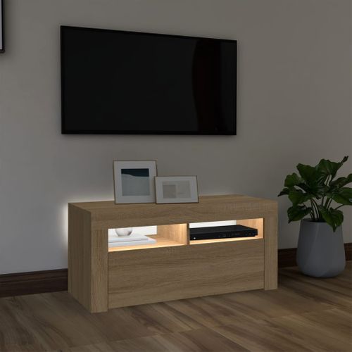Meuble TV Avec Lumières LED Chêne Sonoma 90x35x40 Cm