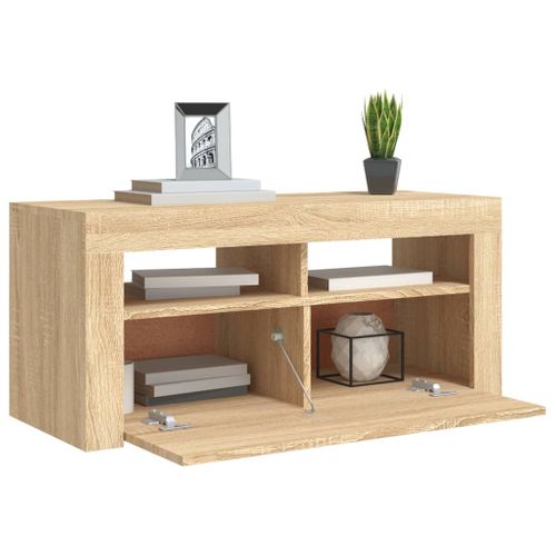 Meuble TV Avec Lumières LED Chêne Sonoma 90x35x40 Cm