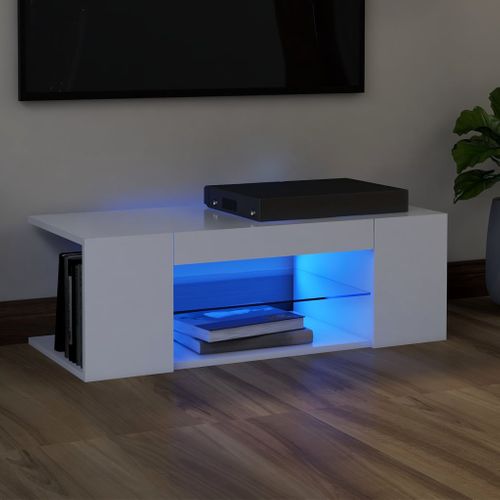 Meuble TV Avec Lumières LED Blanc 90x39x30 Cm