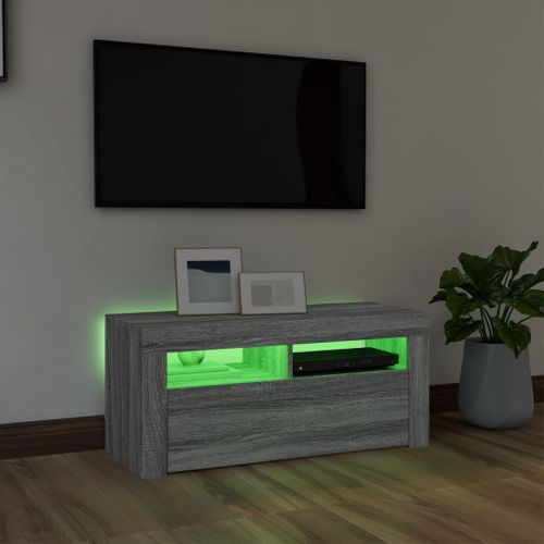 Meuble TV Avec Lumières LED Sonoma Gris 90x35x40 Cm