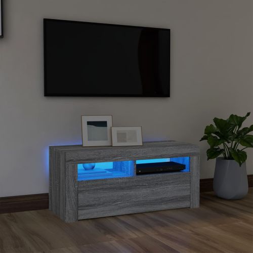 Meuble TV Avec Lumières LED Sonoma Gris 90x35x40 Cm