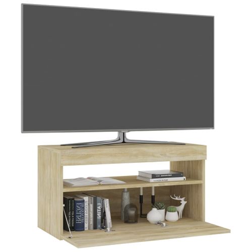 Meuble TV Avec Lumières LED Chêne Sonoma 75x35x40 Cm