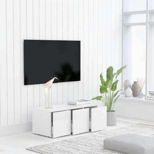Meuble TV Blanc 80x34x30 Cm Bois D'ingénierie