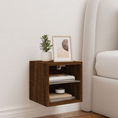 Meuble TV Mural Avec Lumières LED Chêne Marron 30x28,5x30 Cm