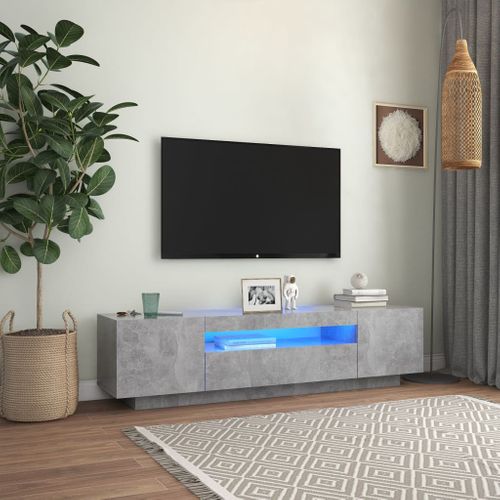 Meuble TV Avec Lumières LED Gris Béton 160x35x40 Cm