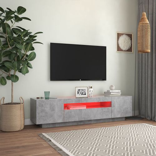 Meuble TV Avec Lumières LED Gris Béton 160x35x40 Cm