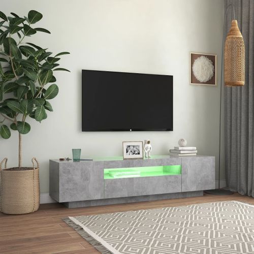 Meuble TV Avec Lumières LED Gris Béton 160x35x40 Cm