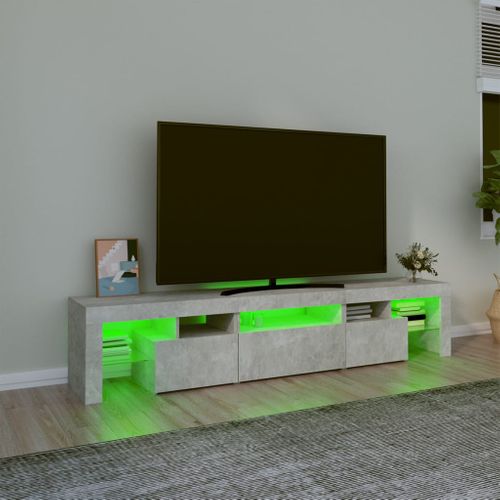 Meuble TV Avec Lumières LED Gris Béton 200x36,5x40 Cm