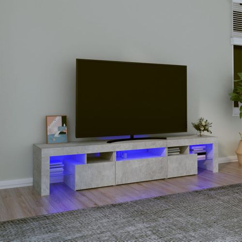 Meuble TV Avec Lumières LED Gris Béton 200x36,5x40 Cm
