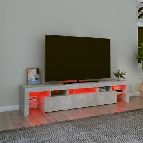 Meuble TV Avec Lumières LED Gris Béton 200x36,5x40 Cm