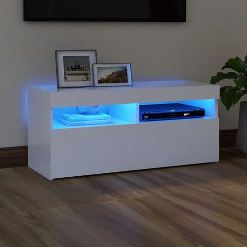 Meuble TV Avec Lumières LED Blanc 90x35x40 Cm