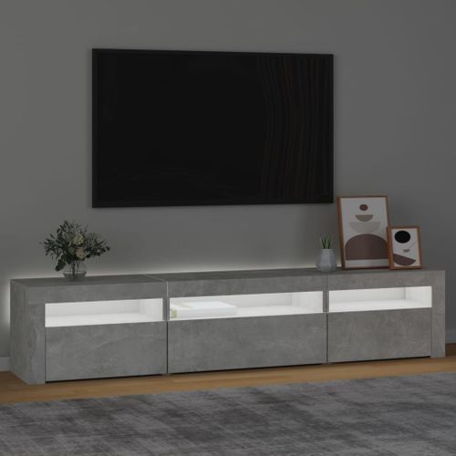 Meuble TV Avec Lumières LED Gris Béton 195x35x40 Cm