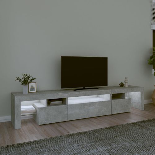 Meuble TV Avec Lumières LED Gris Béton 215x36,5x40 Cm