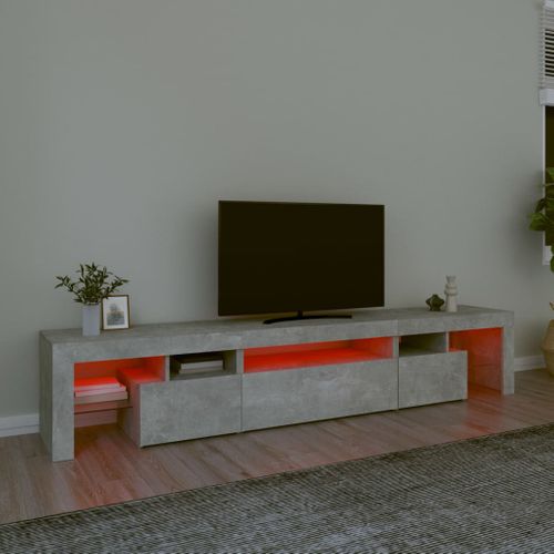 Meuble TV Avec Lumières LED Gris Béton 215x36,5x40 Cm