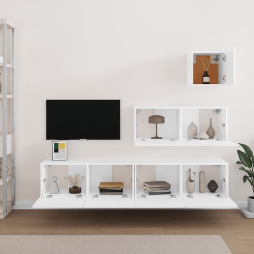 Ensemble De Meubles TV 4 Pièces Blanc Bois D'ingénierie
