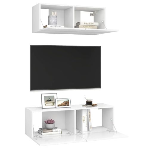 Ensemble De Meubles TV 2 Pièces Blanc Bois D'ingénierie
