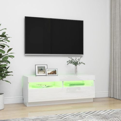 Meuble TV Avec Lumières LED Blanc Brillant 100x35x40 Cm