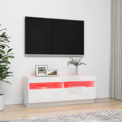 Meuble TV Avec Lumières LED Blanc Brillant 100x35x40 Cm