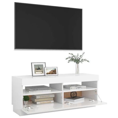 Meuble TV Avec Lumières LED Blanc Brillant 100x35x40 Cm