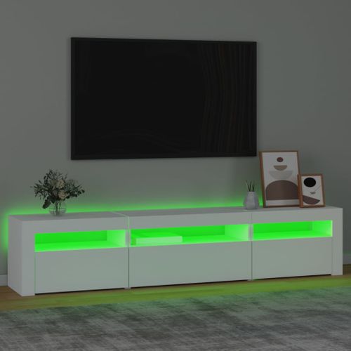 Meuble TV Avec Lumières LED Blanc 195x35x40 Cm
