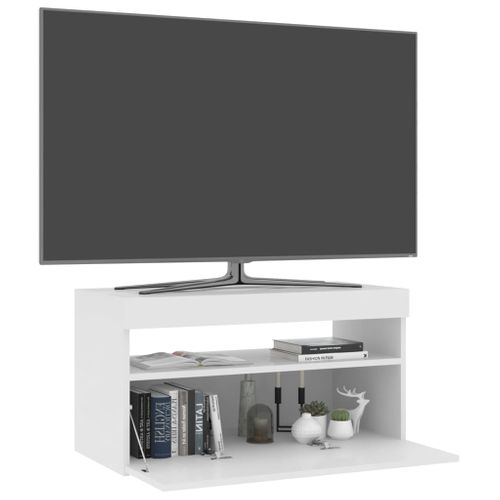 Meuble TV Avec Lumières LED Blanc Brillant 75x35x40 Cm
