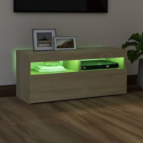Meuble TV Avec Lumières LED Chêne Sonoma 90x35x40 Cm