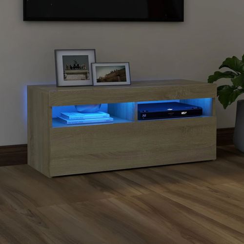 Meuble TV Avec Lumières LED Chêne Sonoma 90x35x40 Cm