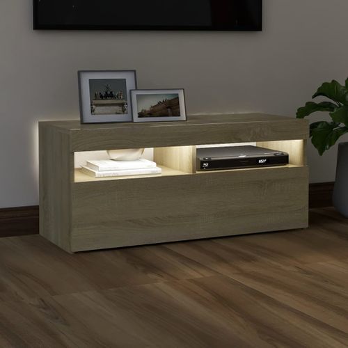 Meuble TV Avec Lumières LED Chêne Sonoma 90x35x40 Cm