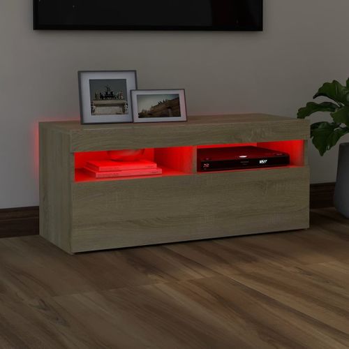 Meuble TV Avec Lumières LED Chêne Sonoma 90x35x40 Cm