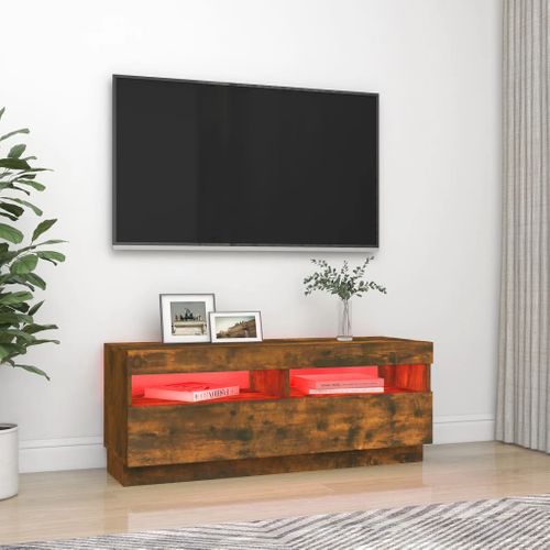 Meuble TV Avec Lumières LED Chêne Fumé 100x35x40 Cm