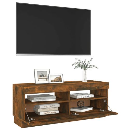 Meuble TV Avec Lumières LED Chêne Fumé 100x35x40 Cm