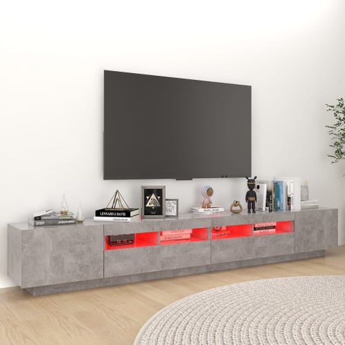 Meuble TV Avec Lumières LED Gris Béton 260x35x40 Cm