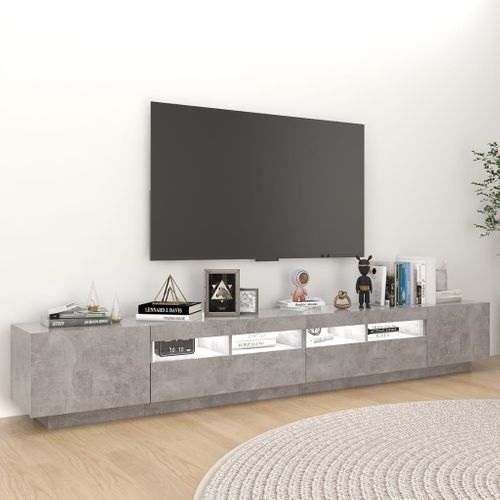 Meuble TV Avec Lumières LED Gris Béton 260x35x40 Cm