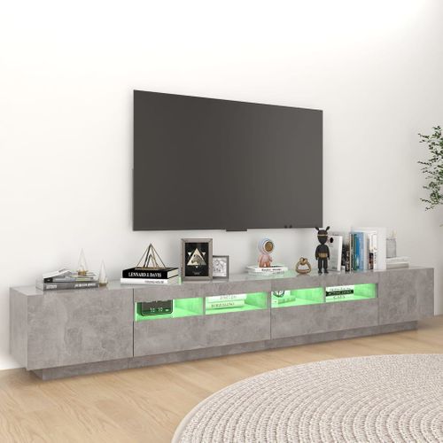 Meuble TV Avec Lumières LED Gris Béton 260x35x40 Cm