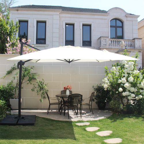 Cesare - Parasol Rectangulaire 3x4 Déporté Rotatif Écru En Aluminium